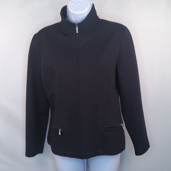 Talbots Petite Black Zip Jacket with Pockets Minimalist Smart Casual Travel - Picture 1 of 12